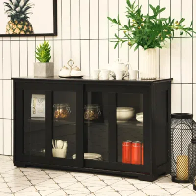 Hivvago Kitchen Storage Cabinet With Glass Sliding Door-black