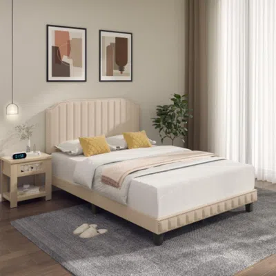 Hivvago Heavy Duty Upholstered Bed Frame With Rivet Headboard-full Size