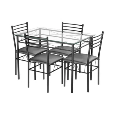 Hivvago 5 Pieces Dining Set With Tempered Glass Top Table And 4 Upholstered Chairs
