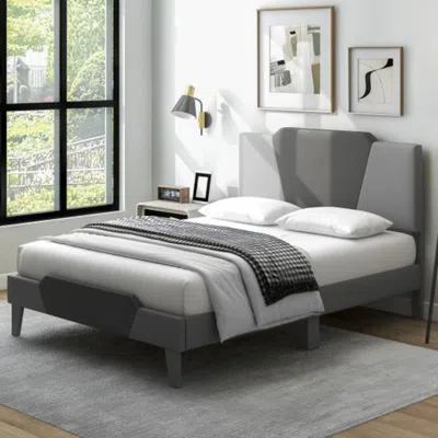 Hivvago Full/queen/twin Velvet Upholstered Bed Frame With High Headboard-full Size