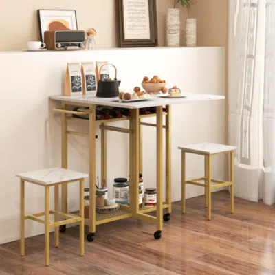 Hivvago 3 Piece Dining Table Set With 6-bottle Wine Rack-white