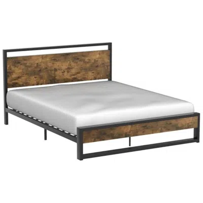 Quikfurn Queen Modern Farmhouse Platform Bed Frame With Wood Panel Headboard Footboard