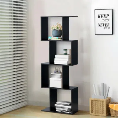 Hivvago 2/3/4 Tiers Wooden S-shaped Bookcase For Living Room Bedroom Office-4-tier