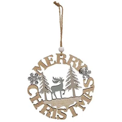 Homegifo Merry Christmas Deer Cutout Wood Ornament