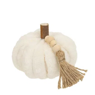 Homegifo Cream Ribbed Pumpkin W/beaded Tassel 3.75"