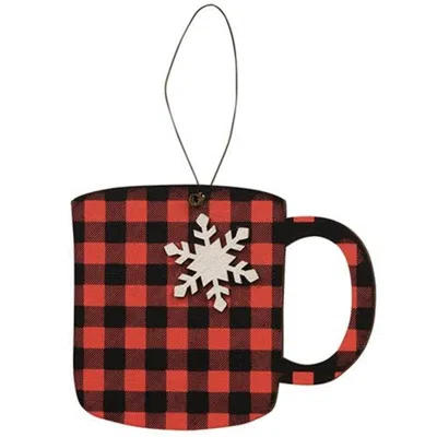 Homegifo *red & Black Check Snowflake Cup Ornament