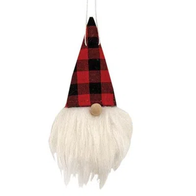 Homegifo *mini Gnome Head Ornament W/red & Black Buffalo Check Hat
