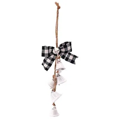 Homegifo *white Bells W/black/white Plaid Bow Drop Ornament