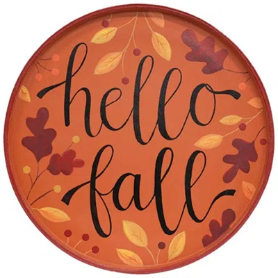 Homegifo Hello Fall Autumn Leaves Round Wooden Hanging Tray