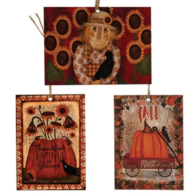 Homegifo Primitive Fall Friends Rectangle Ornament 3 Asstd.