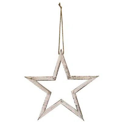 Homegifo Distressed White Wooden Frame Hanging Star 10"