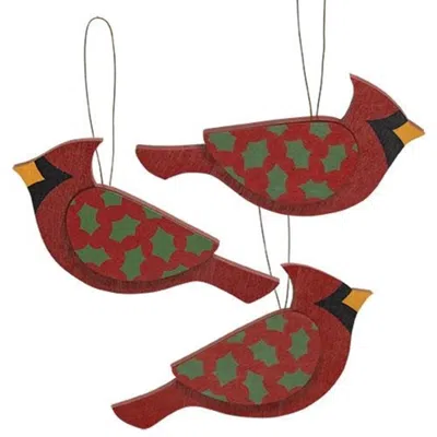 Homegifo Wooden Holly Cardinal Ornament 3 Asstd.