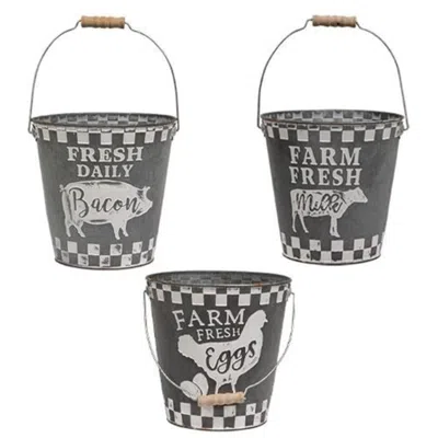 Homegifo Distressed Galvanized Farm Bucket 3 Asstd.