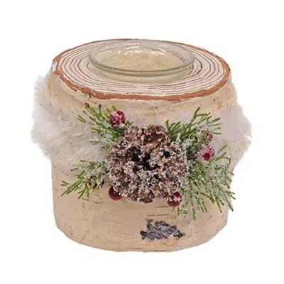 Homegifo *winter Floral Birch Votive Holder