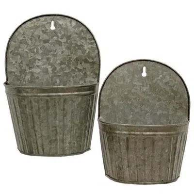 Homegifo 2/set Antique Galvanized Ribbed Wall Buckets