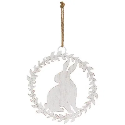Homegifo Shabby Chic Metal Hanging Bunny In Wreath