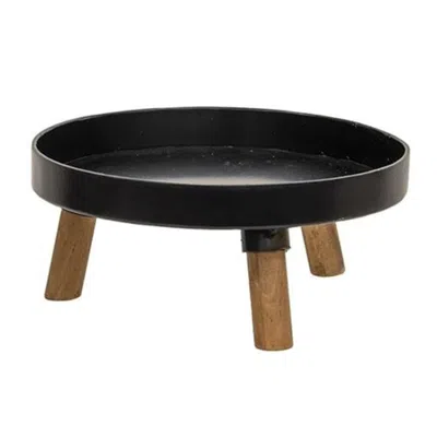 Homegifo Black Metal & Wood Riser 6" Dia X 2.75"h