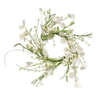 Homegifo White Wild Flowers And Silver Dollar Wreath 14"