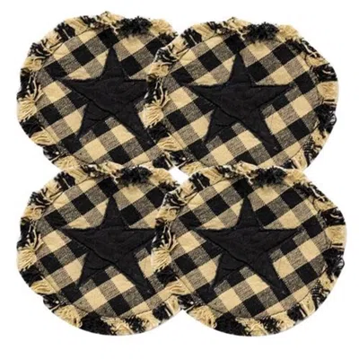 Homegifo 4/set Black & Tan Check Star Applique Round Coasters