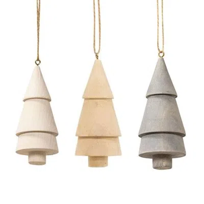 Homegifo *farmhouse Colors Wooden Christmas Tree Ornament 4" 3 Asstd.