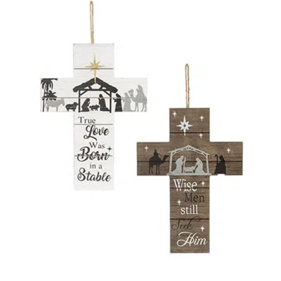 Homegifo Slatted Wood Hanging Nativity Cross 2 Asstd.
