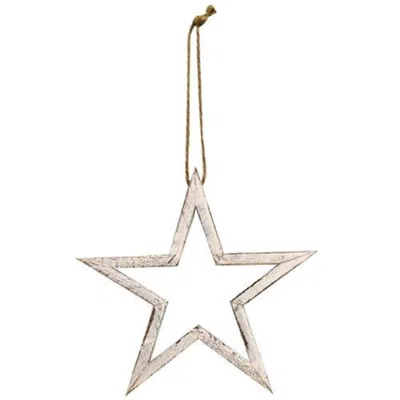 Homegifo Distressed White Wooden Frame Hanging Star 10"