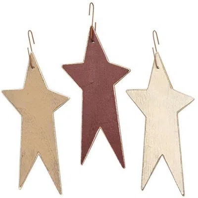 Homegifo 3/set Distressed Burgundy Cream And Ivory Primitive Star Ornaments