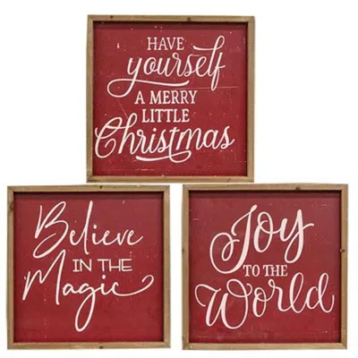 Homegifo Red & White Engraved Christmas Words Square Frame 3 Asstd.