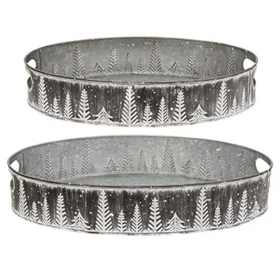Homegifo 2/set Embossed Snowy Pine Oval Trays