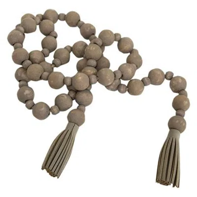 Homegifo Distressed Wooden Bead Garland With Tassels