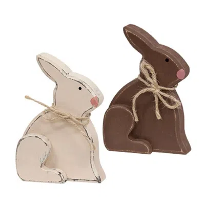 Homegifo Large Distressed Wooden Chunky Sitting Bunny 2 Asstd.