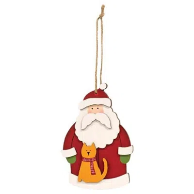 Homegifo *santa With Cat Wooden Ornament