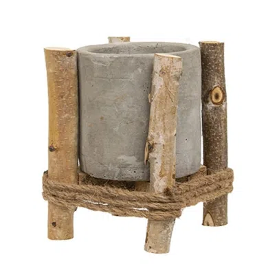 Homegifo Cement Planter In Wooden Frame - 5" Sq. X 6"h