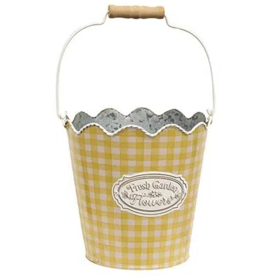 Homegifo Fresh Garden Flowers Yellow Gingham Bucket