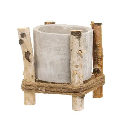 Homegifo Cement Planter In Wooden Frame - 5" Sq. X 5.5"h
