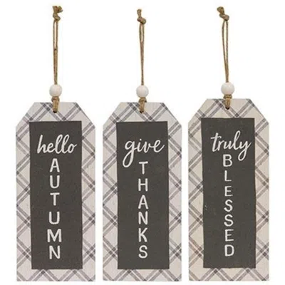 Homegifo *fall Plaid Beaded Wood Tag 3 Asstd.