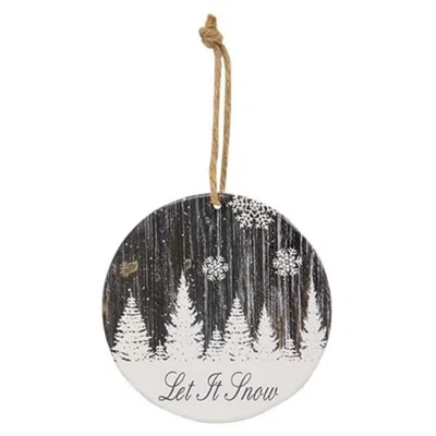 Homegifo Let It Snow Snowy Woodgrain Round Ornament