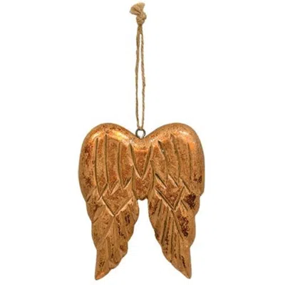 Homegifo Carved Distressed Gold Wood Angel Wings Ornament