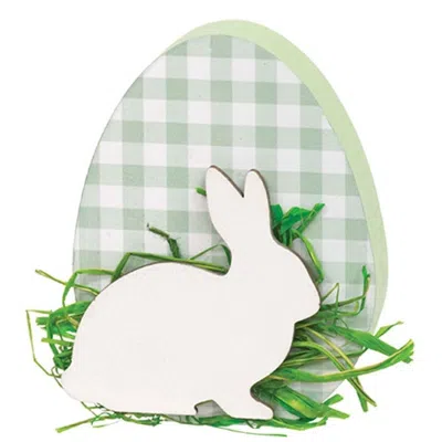 Homegifo Green & White Buffalo Check Easter Egg Sitter W/bunny
