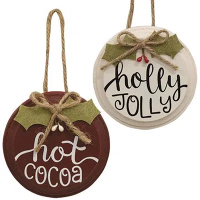 Homegifo *hot Cocoa/holly Jolly Button Holly Ornament 2 Asstd.