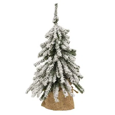 Homegifo Flocked Mini Downswept Tree With Burlap Base 15"