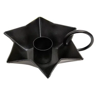 Homegifo Flower Taper Holder With Handle Black