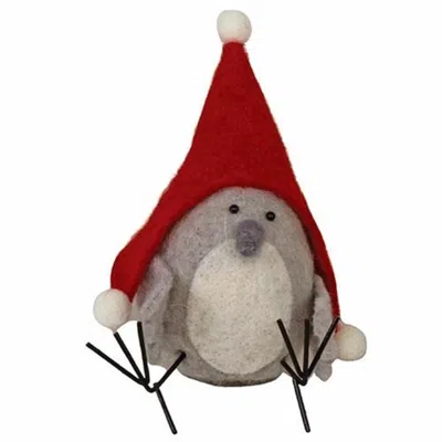 Homegifo *standing Felted Bird W/red Hat