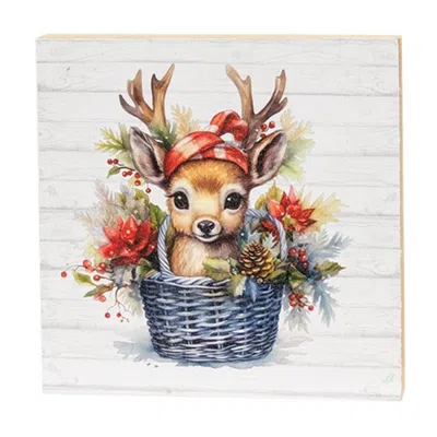 Homegifo Baby Reindeer In Christmas Basket 6" Square Block