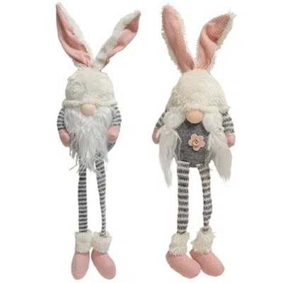 Homegifo *mr. & Mrs. Striped Bunny Gnome W/dangle Legs 2 Asstd.