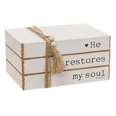 Homegifo He Restores My Soul Wooden Book Stack
