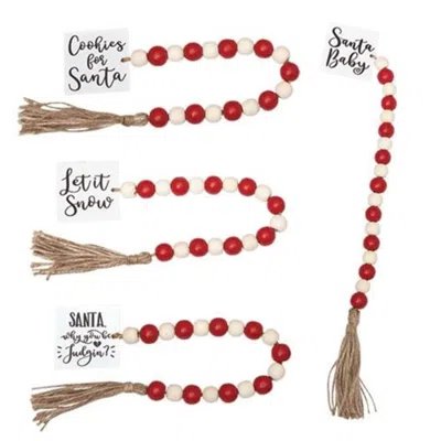 Homegifo *winter Phrases Tassel Garland W/red/wht Beads 4 Asstd.