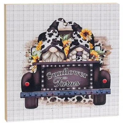 Homegifo *gnomes In Truck With Sunflowers Square Wooden Block