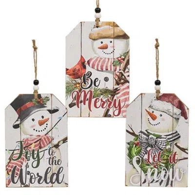 Homegifo Christmas Snowman Beaded Wood Tag 3 Asstd.