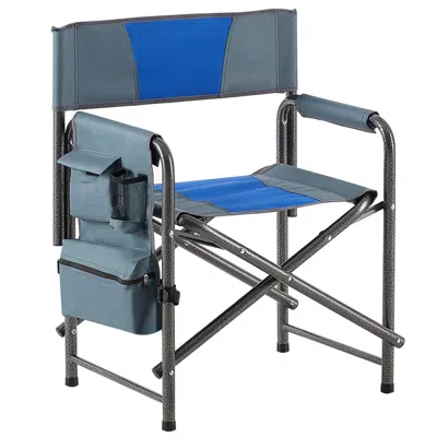 Hivvago Aluminum Folding Outdoor Camping Directorâ€s Chair With Storage Pockets - Blue+grey